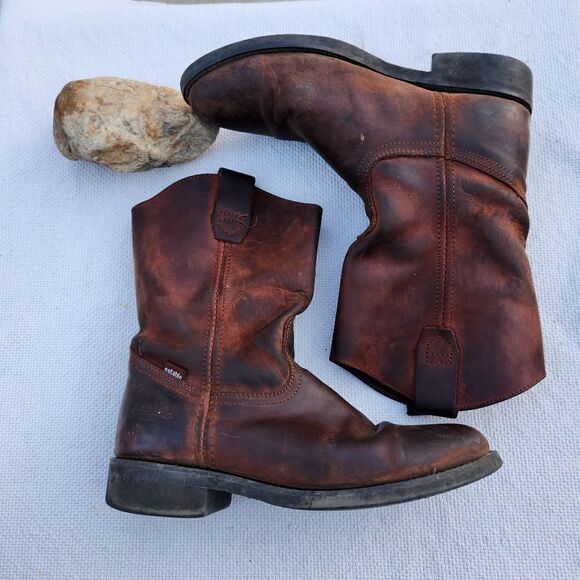 Establo oiled brown leather pull on boots - Picture 1 of 14